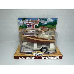 Chevron Cars C.C. Boat 'N Trailer Set Gas Station Toy Boat Floats Vintage 1999